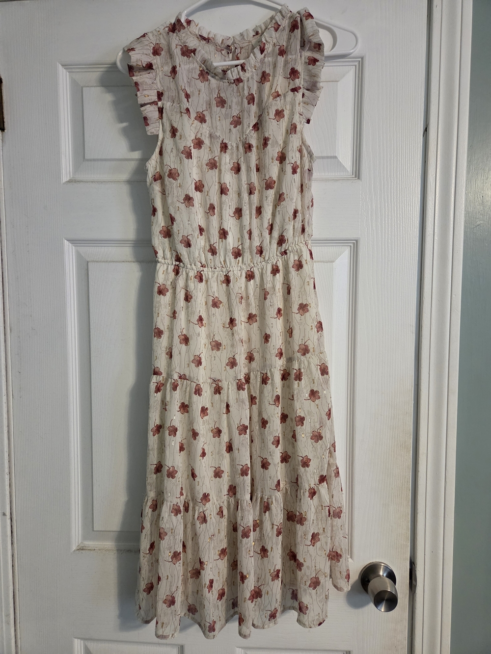 Ivory Floral Tiered Sleeveless Midi Dress